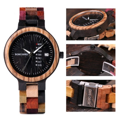 Casual wooden watch men's  & women's watch week calendar garden unique quartz watch