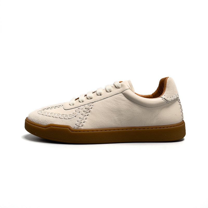 Baseball Low-cut Genuine Leather Sneakers Men's White Shoes
