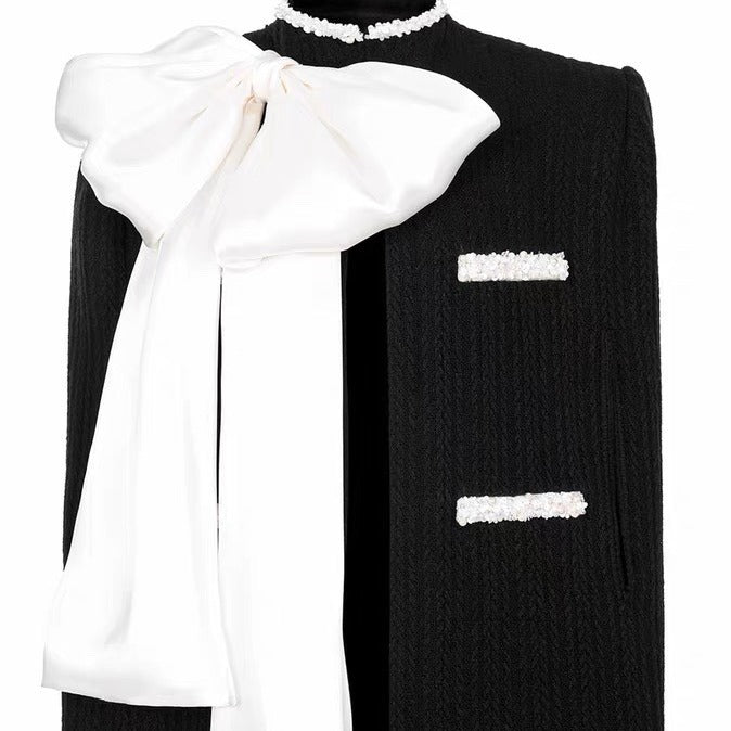 Advanced Sense Cape Suit Graceful Bow Inverness Slim-fit Sleeveless Dress