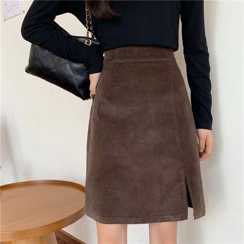 Preppy Style Slim-fit Corduroy Skirt