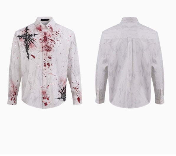 Early Autumn Niche Gothic Embroidered Padded Shoulder Shirt