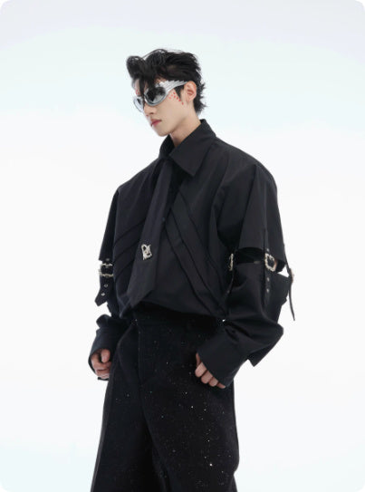 Deconstructing Lace-up Cutout Stitching Design White Shirt