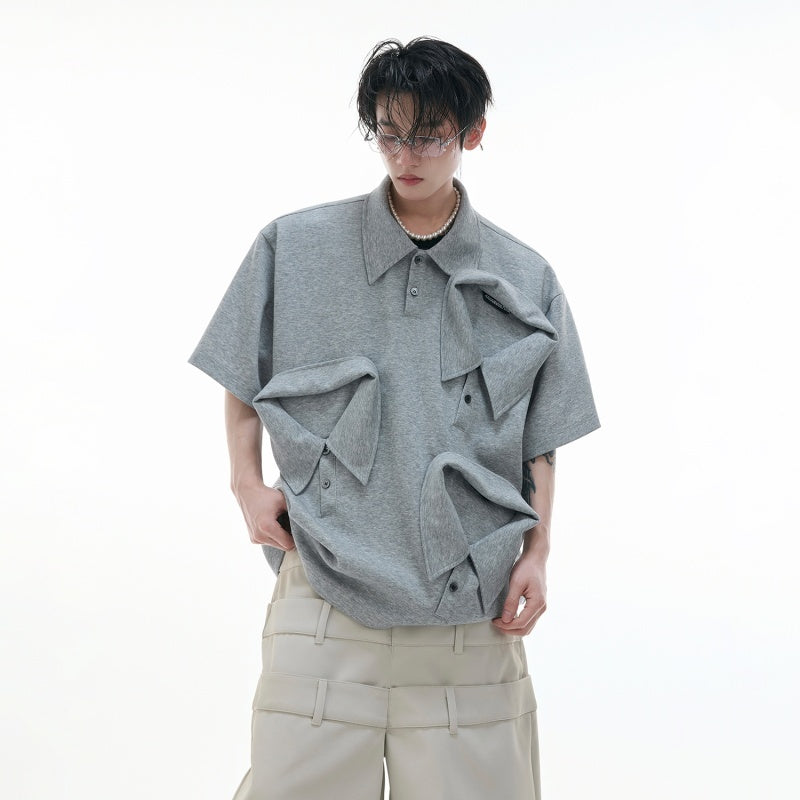 Multi-collar Deconstructed Design Polo Shirt Cotton Short Sleeve