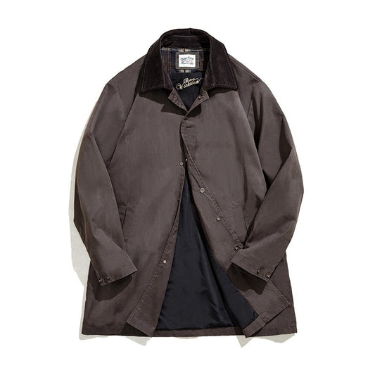 Retro Lapels Waterproof Oil Wax Trench Coat Brown Mid-length British Style Coat For Men Autumn