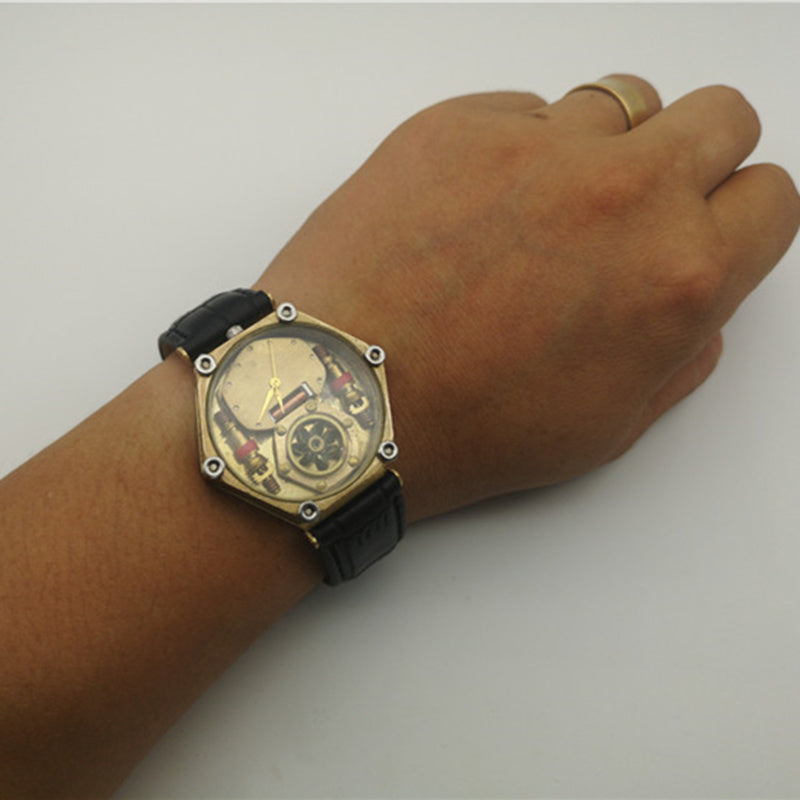Steampunk Pure Cowhide Belt Copper Watch