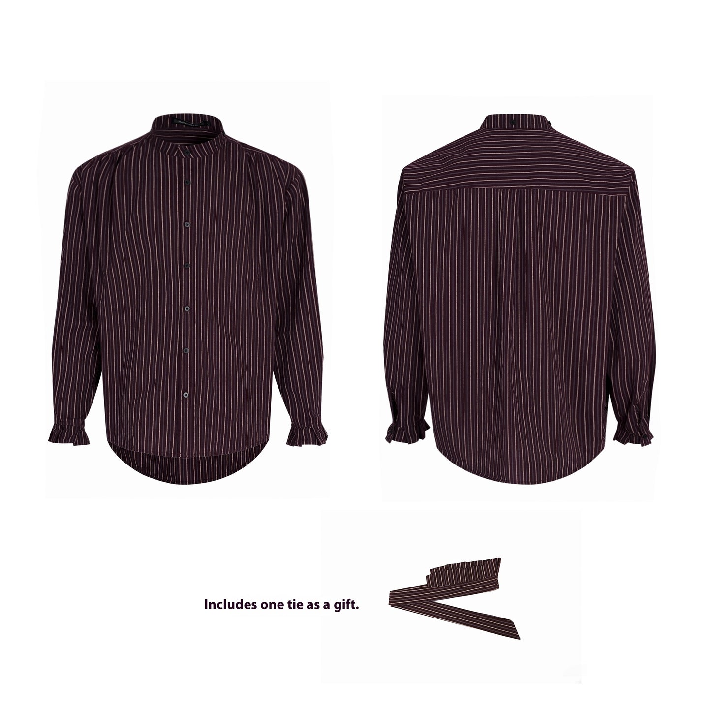 French Style Vintage Vertical Stripes Long Sleeve Tie Shirt