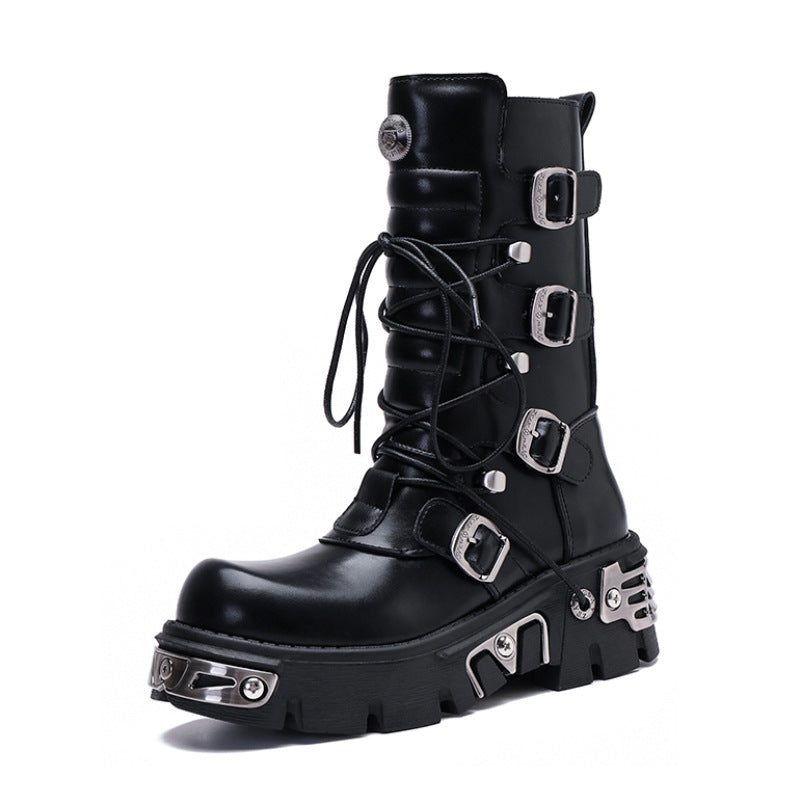 First-Layer Cowhide Multi-Buckle Combat Boot