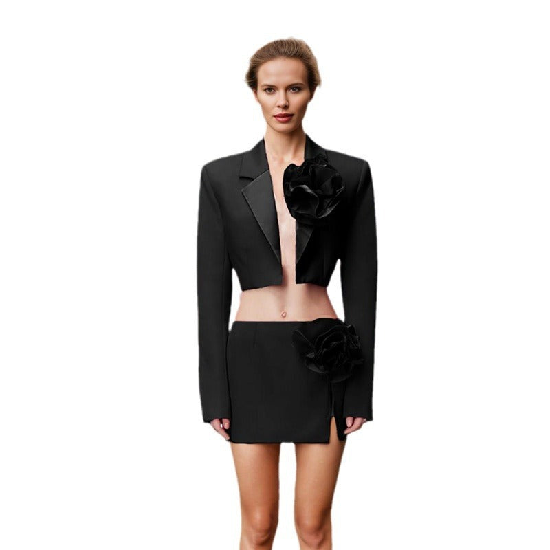 Autumn New High-grade V-neck Three-dimensional Flowers Suit