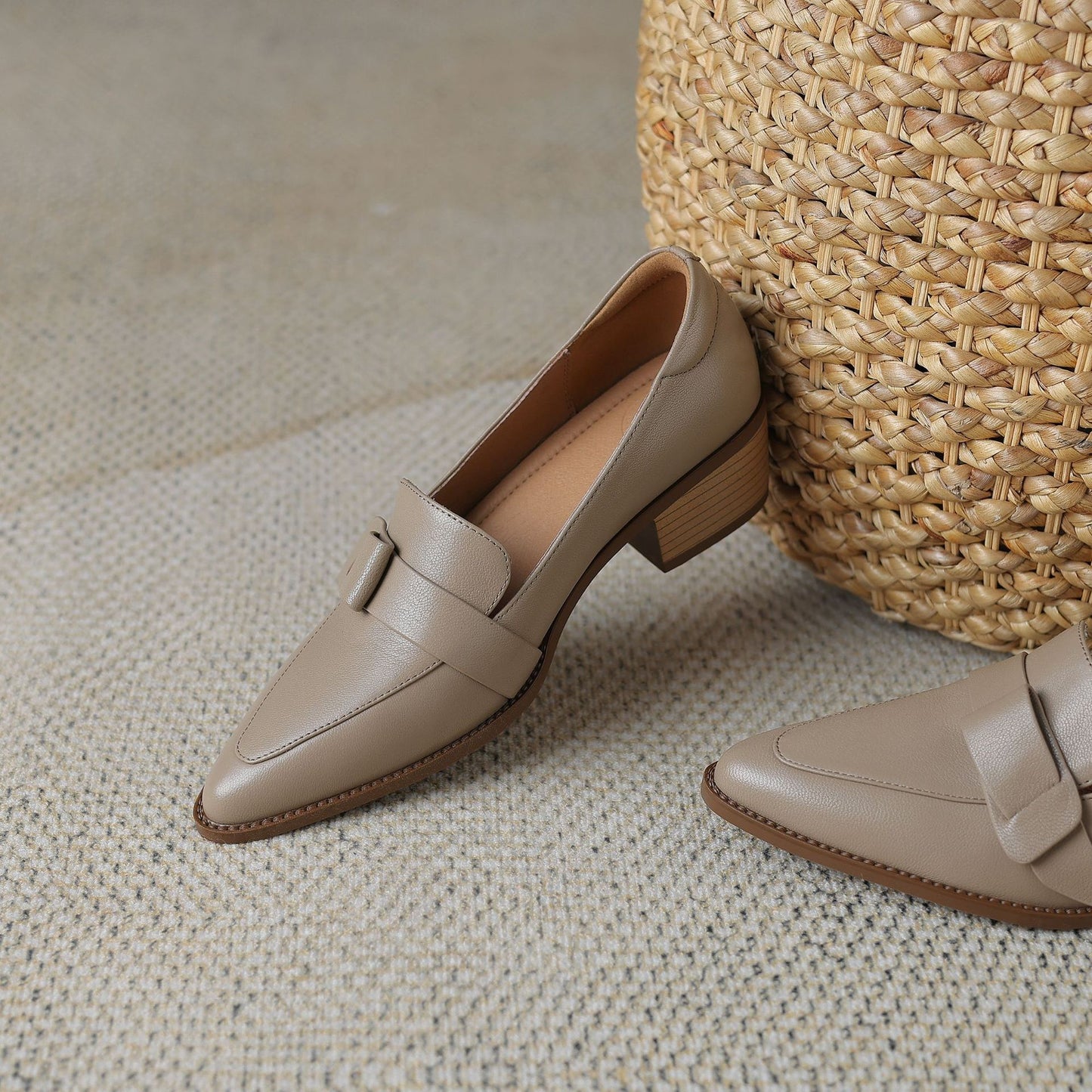 Structured Leather Loafer with Low Block Heel