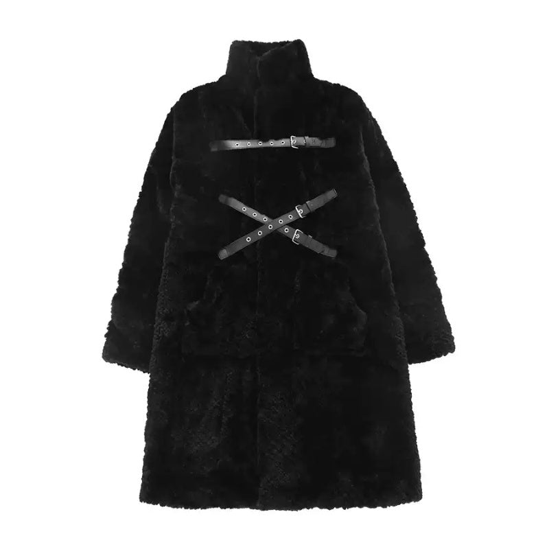 Dark Style Imitation Fur Plush Coat Women's Mid-length