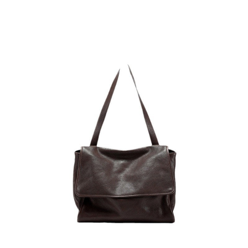 Retro Easy Matching Commuter Large Capacity Top Layer Vegetable Tanning Cattle Leather Bag