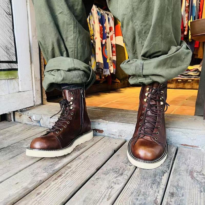 British Style Plus Velvet Leather Mid-top High-top Leather Boots