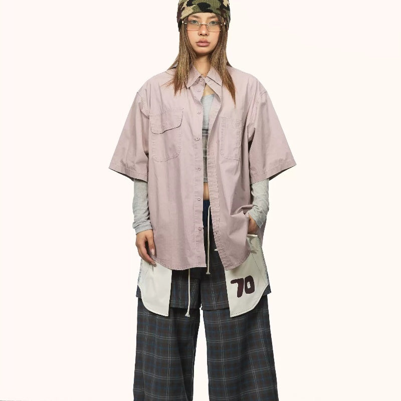 Women's Short-sleeved Shirt With Retro Workwear Pockets Summer High-grade Lapel Shirt Coat