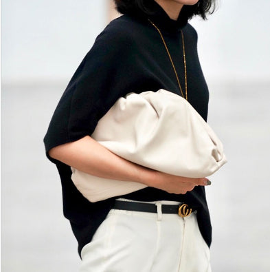 Soft Gathered Cowhide Leather Pouch Bag