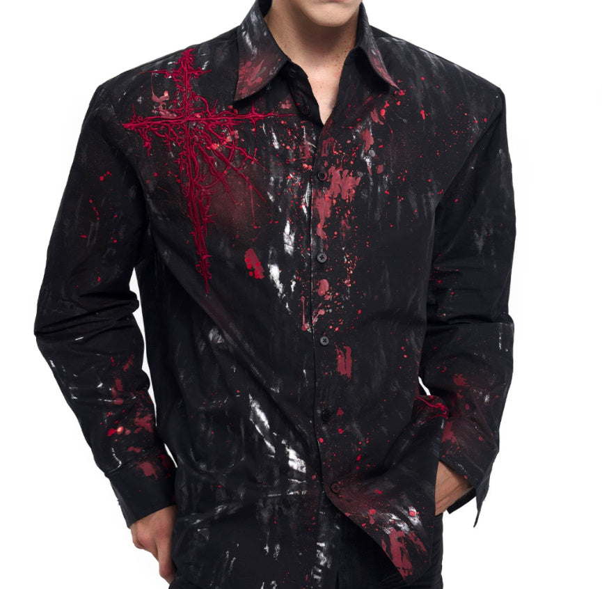 Early Autumn Niche Gothic Embroidered Padded Shoulder Shirt