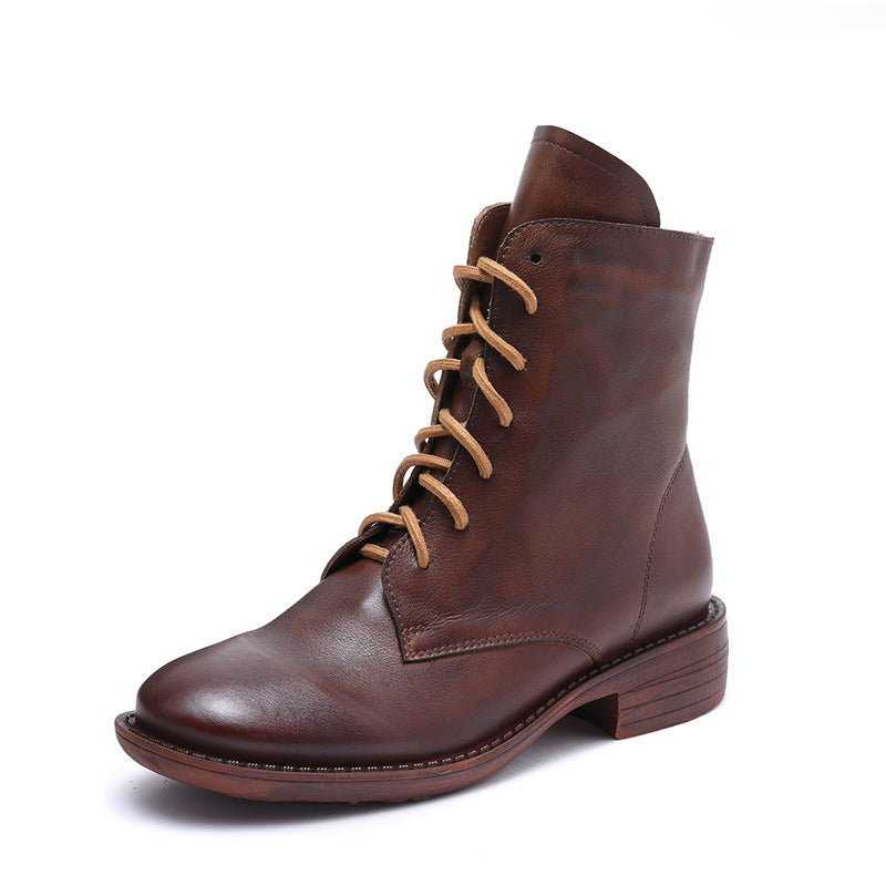 Thickened handmade leather boots in warm fleece