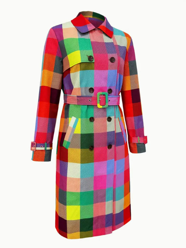 Women's Colorful Checkered Printed Windbreaker