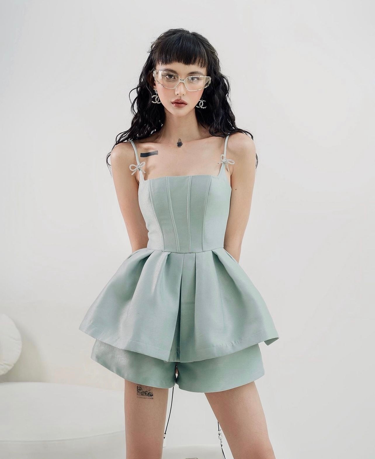 Two-piece Slimming Suspender Top Shorts Suit