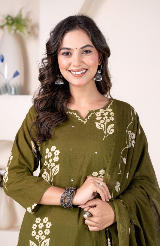 TATVANI Floral Print Cotton Kurta Set with Dupatta