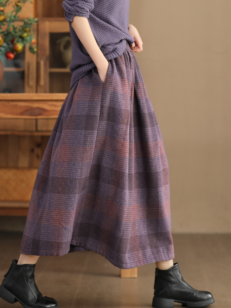 Women's Wool Skirt Yarn-dyed Plaid Warm A- Line