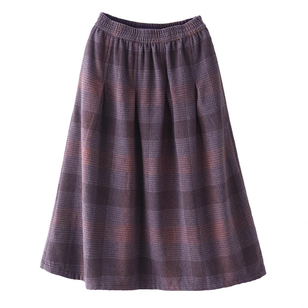 Women's Wool Skirt Yarn-dyed Plaid Warm A- Line