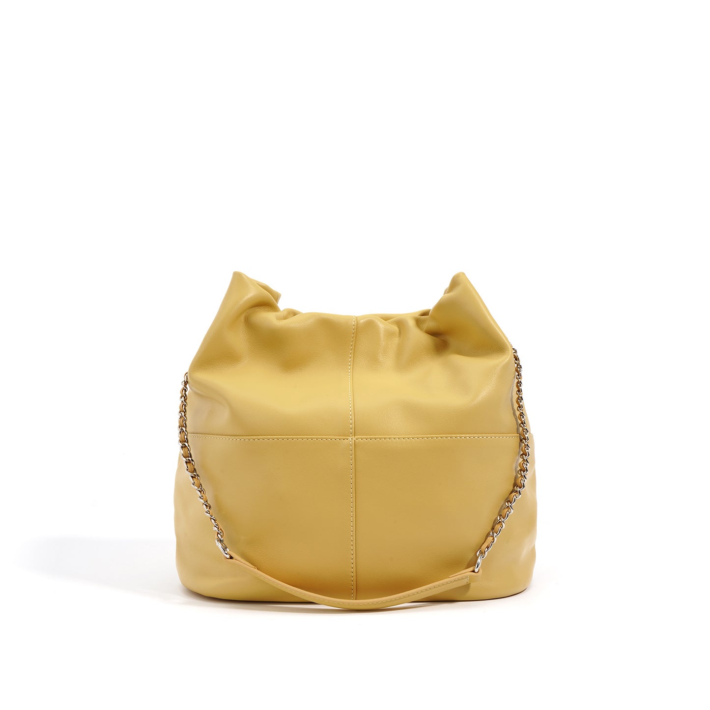 Structured Leather Bucket Bag with Chain Support