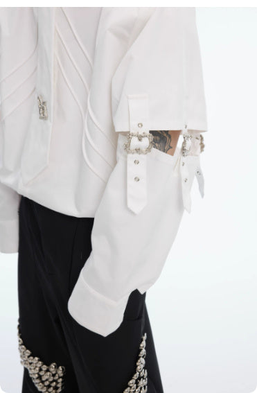 Deconstructing Lace-up Cutout Stitching Design White Shirt