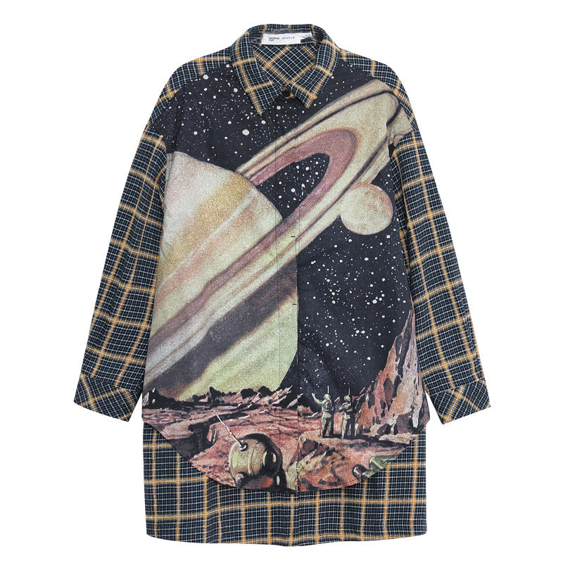 Women's Lapel Printed Designer Mid-length Shirt