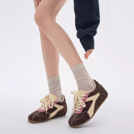 Sunset Forest Deconstruction Retro German Training Shoes Women's Shoes With Hidden Heels Genuine Leather 2025 Spring New Cortez Casual