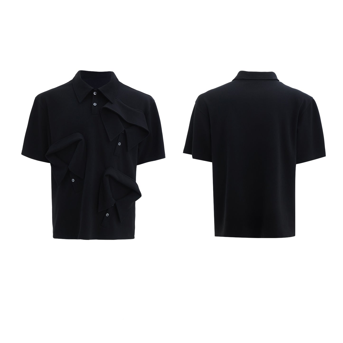 Multi-collar Deconstructed Design Polo Shirt Cotton Short Sleeve