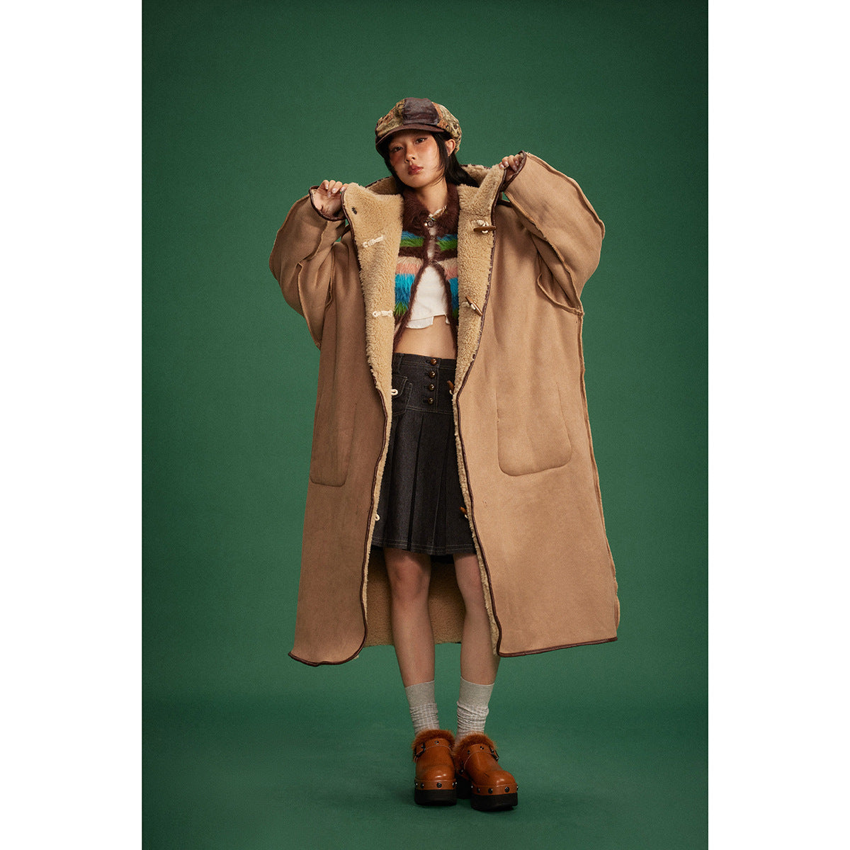 Winter Retro Long Hooded Berber Fleece Coat