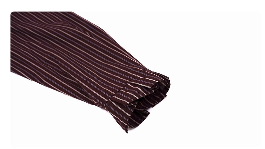 French Style Vintage Vertical Stripes Long Sleeve Tie Shirt