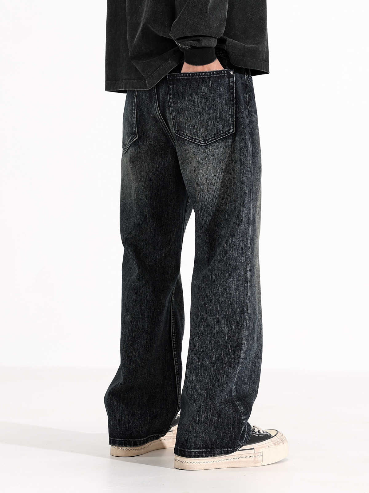 Retro Straight Jeans Men's American Loose-fitting Wide-leg Trousers