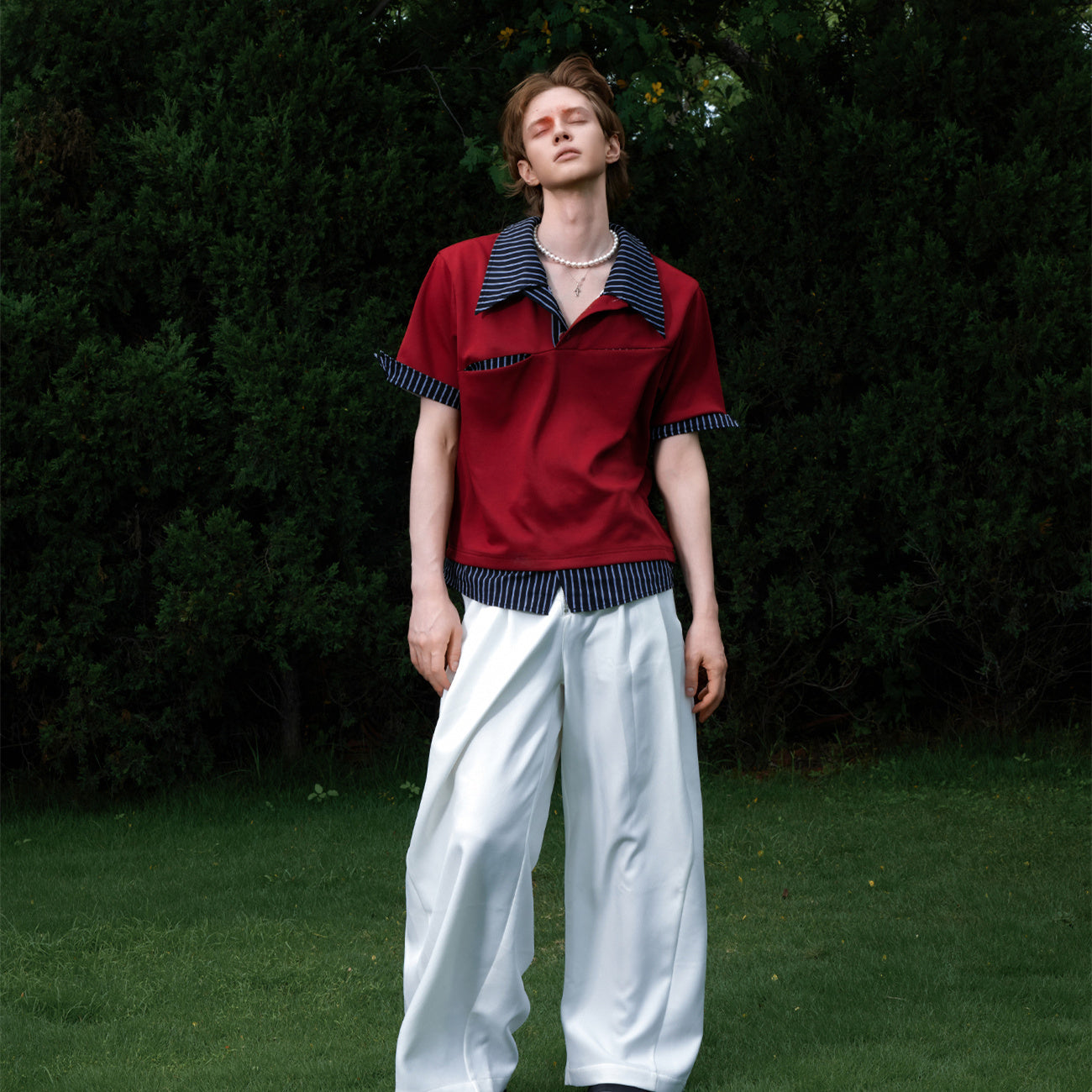 Women's Loose Striped Versatile Fake Two Piece T-shirt Short Sleeved