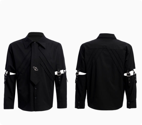 Deconstructing Lace-up Cutout Stitching Design White Shirt