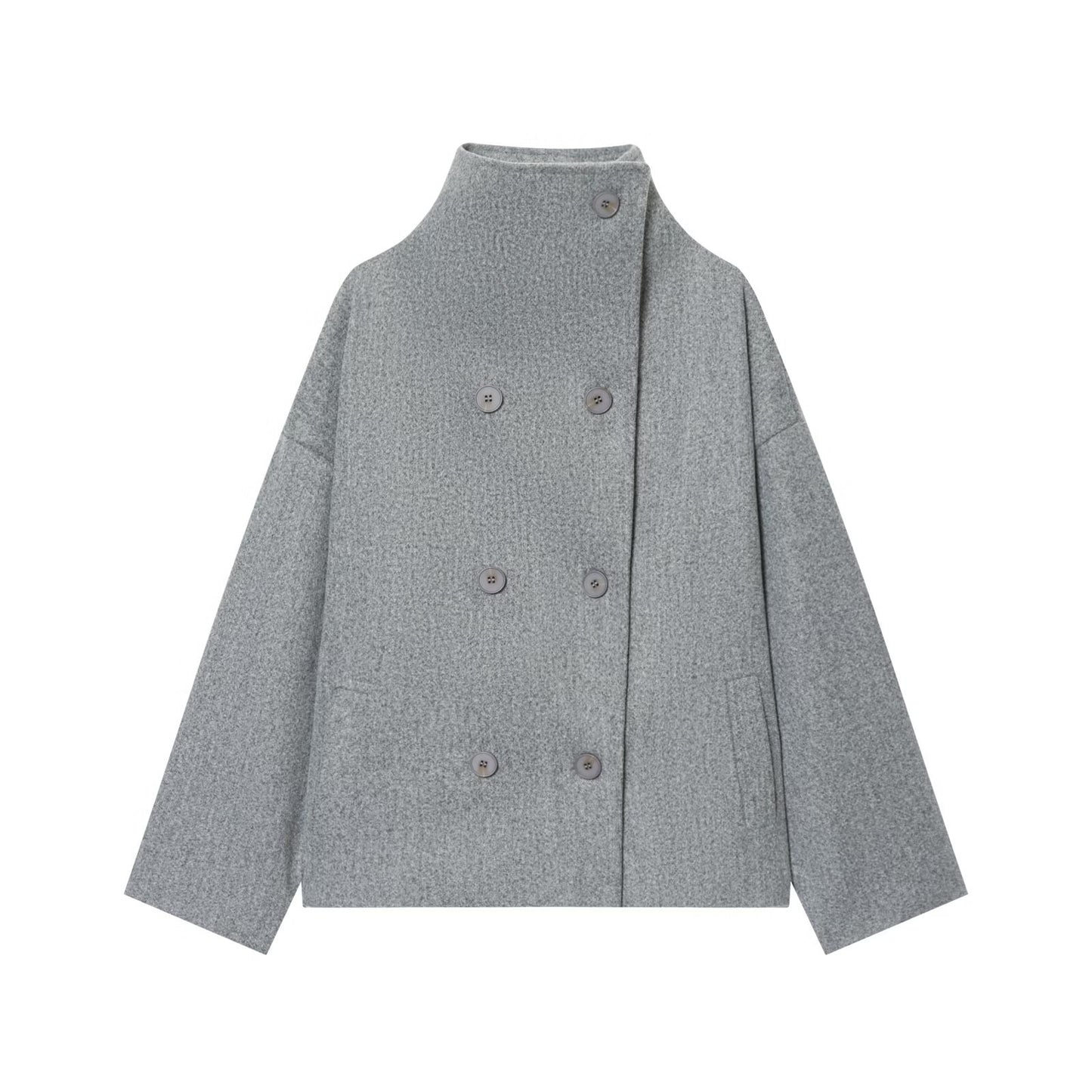 Women's High-neck Button-down Loose Knit Top