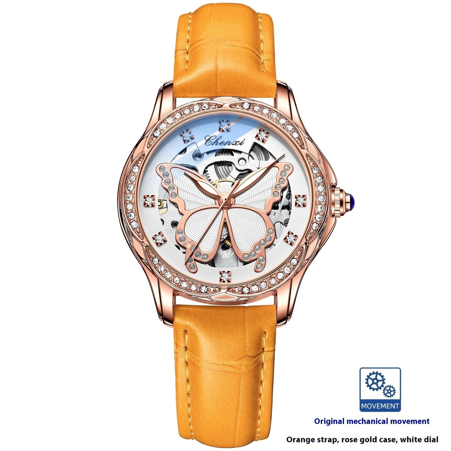 Butterfly Dial Fashion Diamond-embedded Watch Women's Waterproof Automatic Mechanical Watch