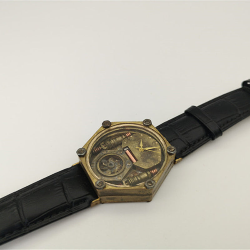 Steampunk Pure Cowhide Belt Copper Watch