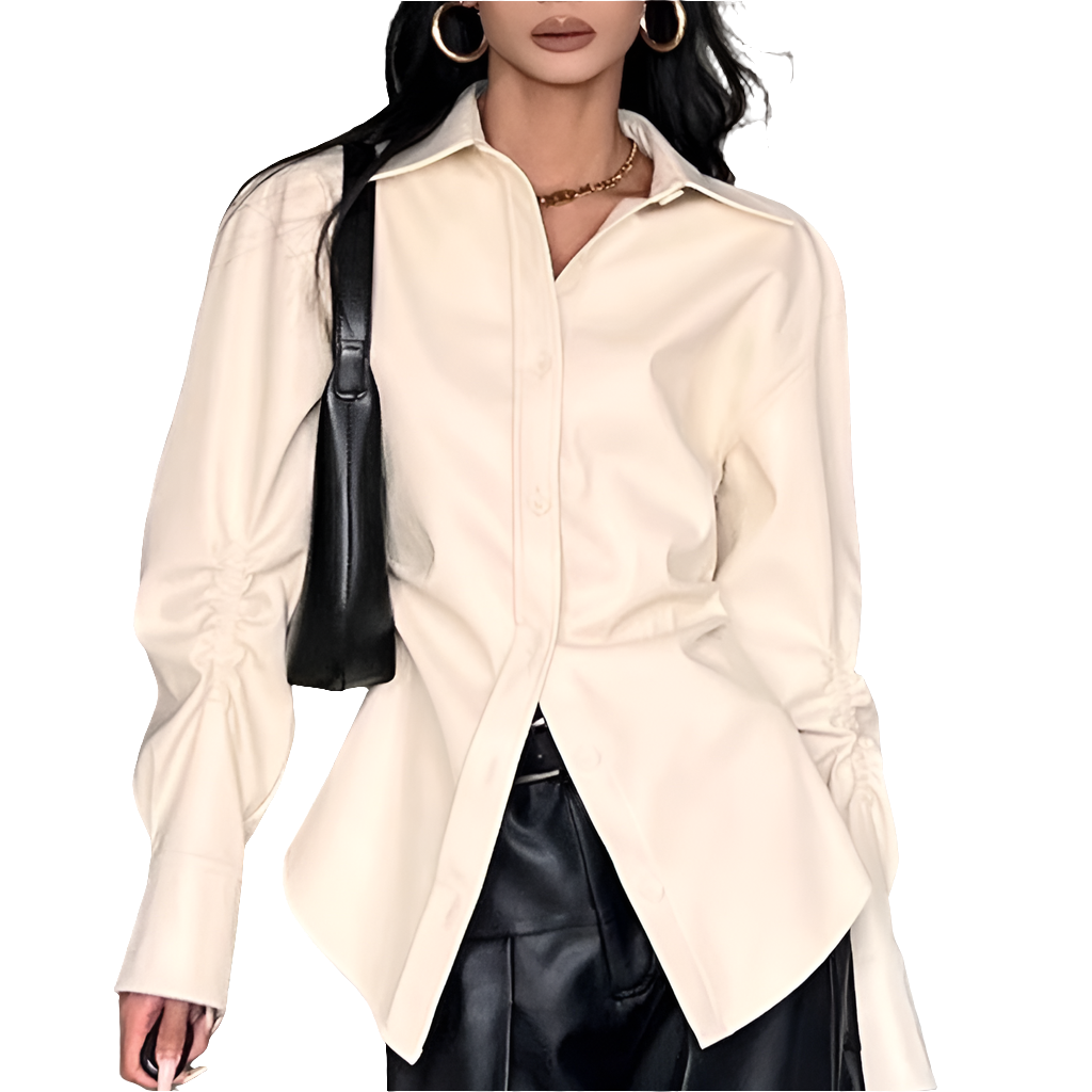 Retro Women's PU Leather Pointed Collar Bottoming Shirt