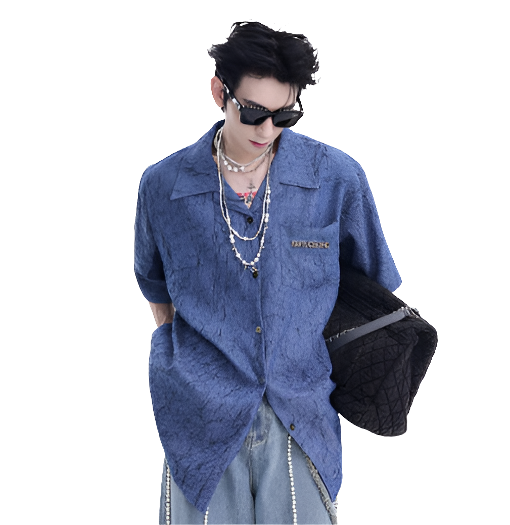 Niche Design Pleated Textured Short Shirt Men's Tops