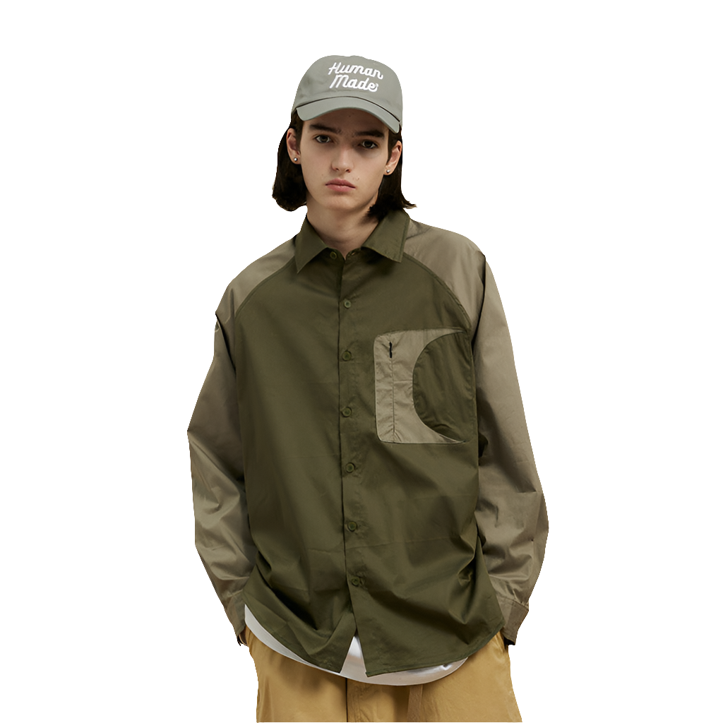 All-matching Shirt Color-block Raglan Sleeves Lapel Loose Casual Shirt