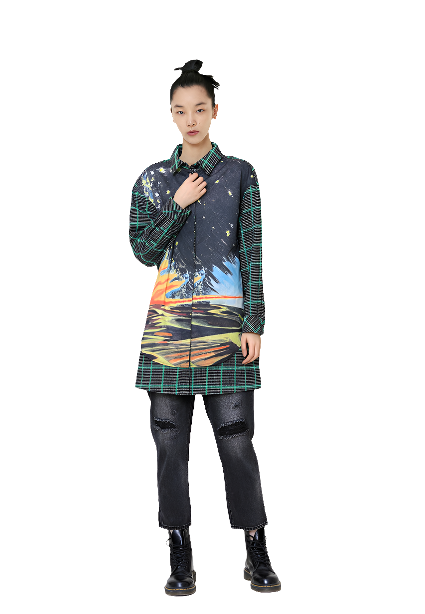 Women's Lapel Printed Designer Mid-length Shirt