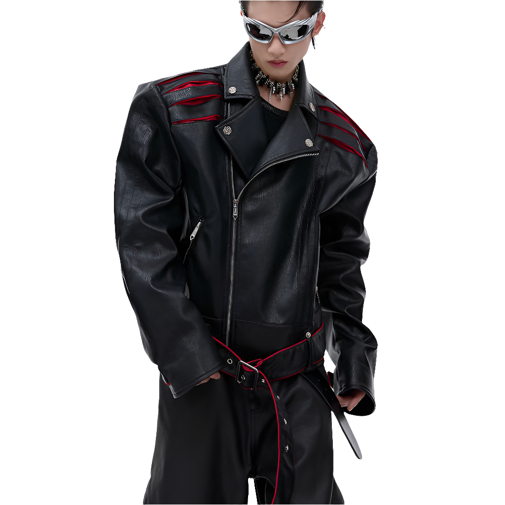 Niche Deconstruction Backbone Pleated Design Sense Short Leather Jacket