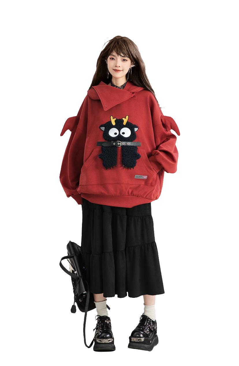 Girl Like Cartoon Embroidered Hooded Sweatshirt For Women