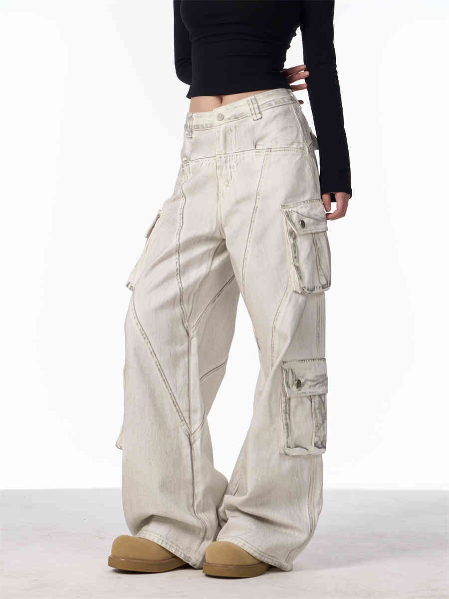 Retro Multi-pocket Cargo Pants Women's Loose Wide Leg Straight Casual Trousers