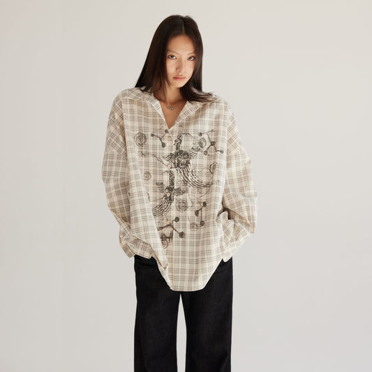 Plaid Beige Shirt Women's Loose Bf Sun Protection Coat