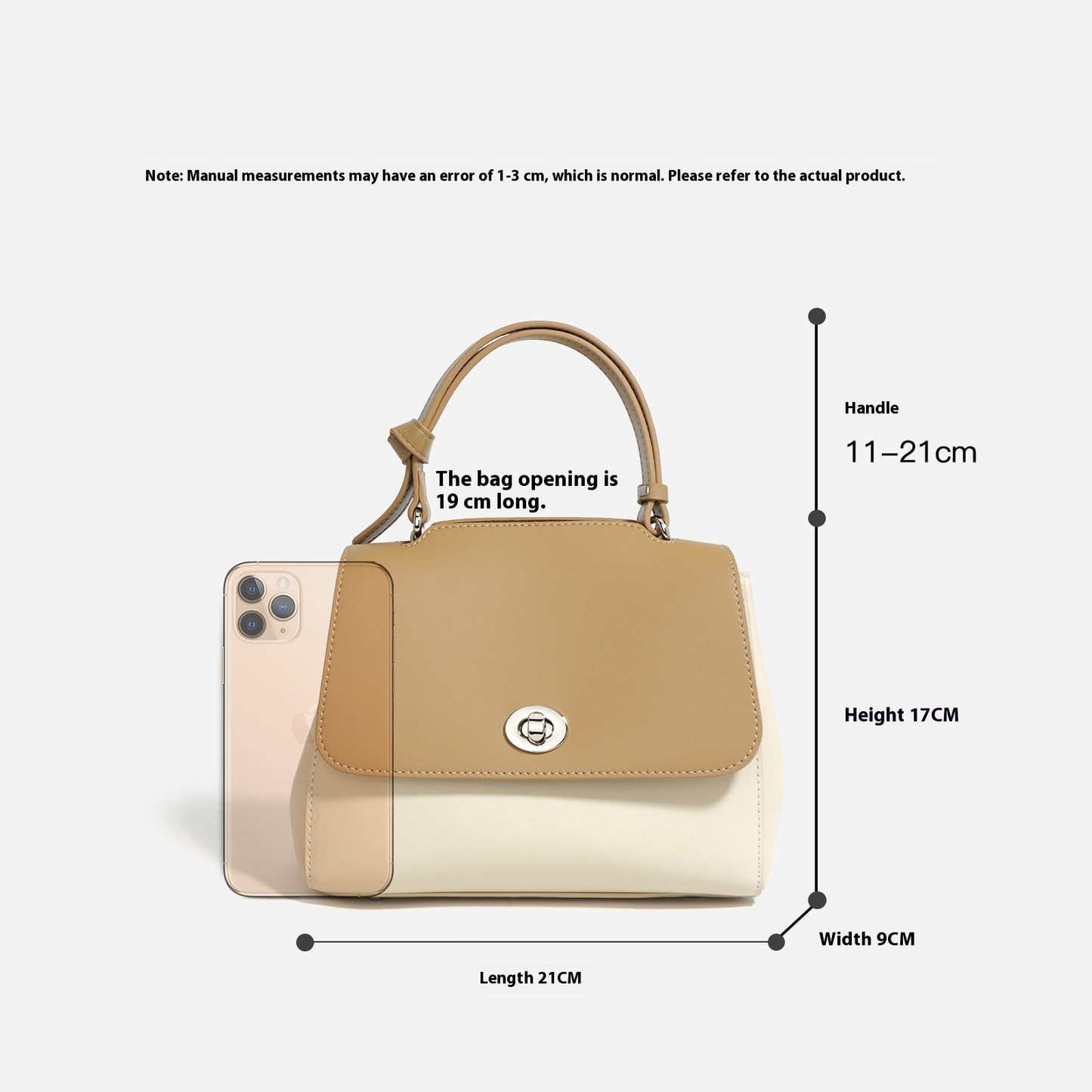 Two-Tone Structured Top-Handle Bag in Two-Layer Cowhide Leather