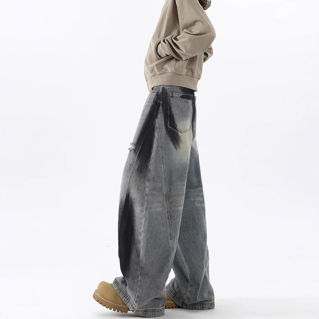 Men's American-style Splash-ink Ripped Machete Jeans