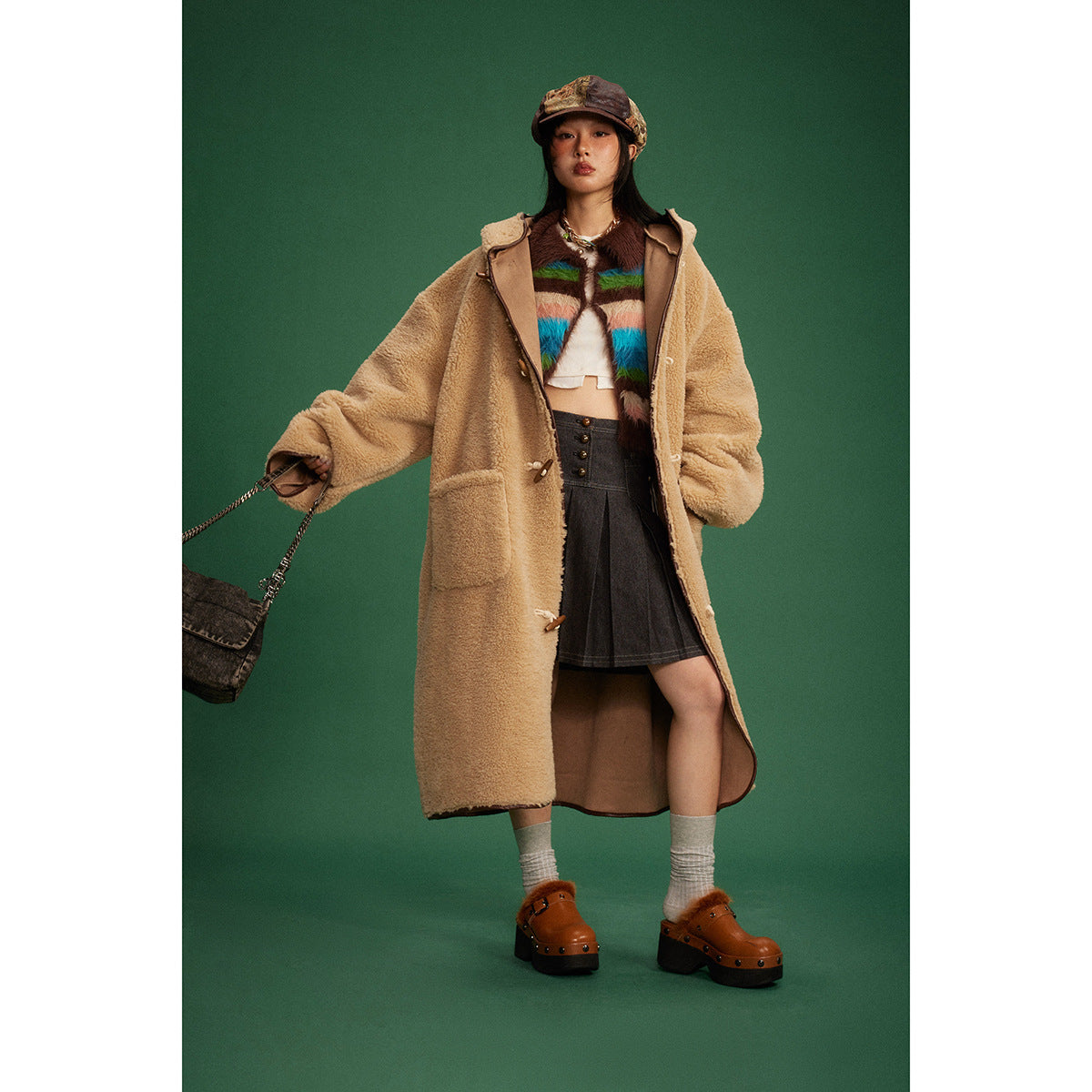 Winter Retro Long Hooded Berber Fleece Coat