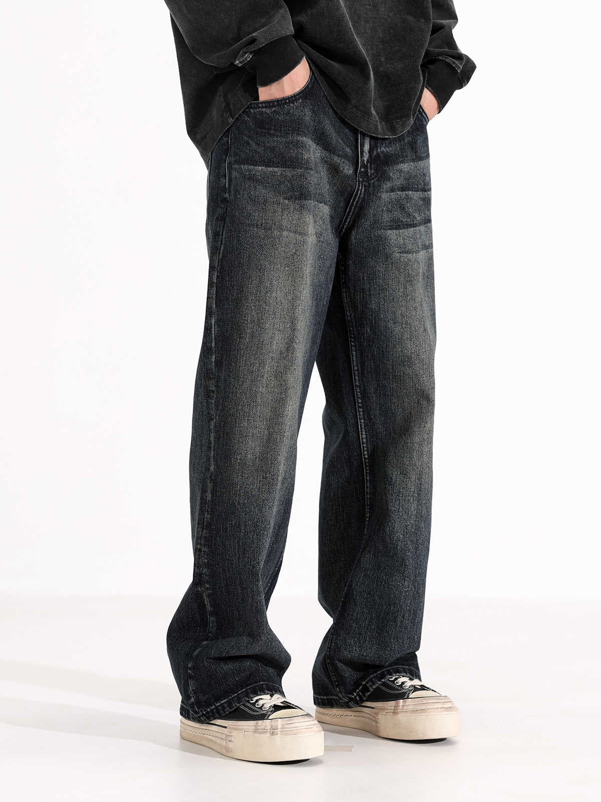 Retro Straight Jeans Men's American Loose-fitting Wide-leg Trousers